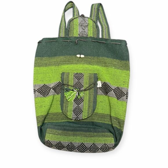 ARTESANÍAS LILLO Women’s Green Black Woven Backpack Bag - Picture 1 of 7